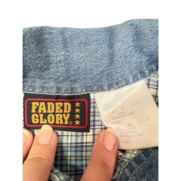 Vintage Faded Glory Sleeveless Shirt Womens Size Large Plaid Grunge Button Front - Picture 3 of 8